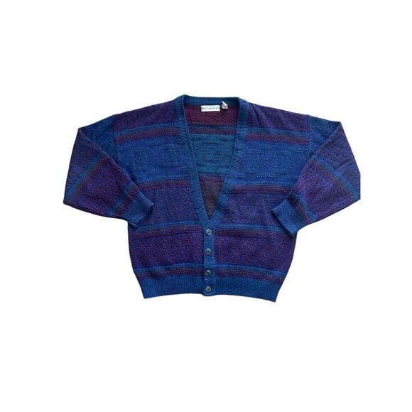 Retro 90s grunge textured blue button down sweater cardigan - Picture 1 of 6